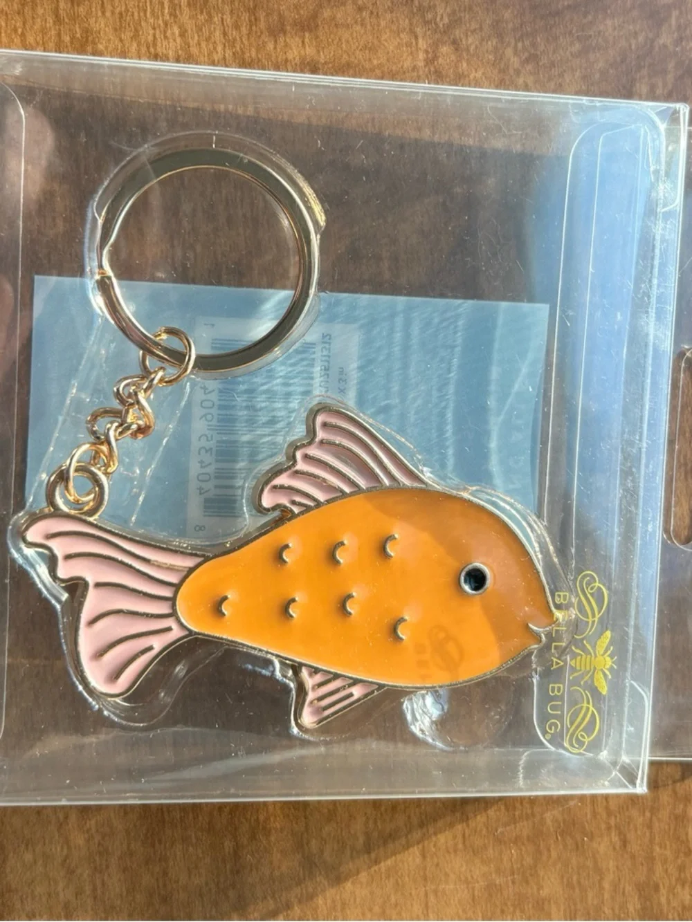 Bella Bug Gold, Orange and Pink Enamel Fish Accent Keychain, NEW